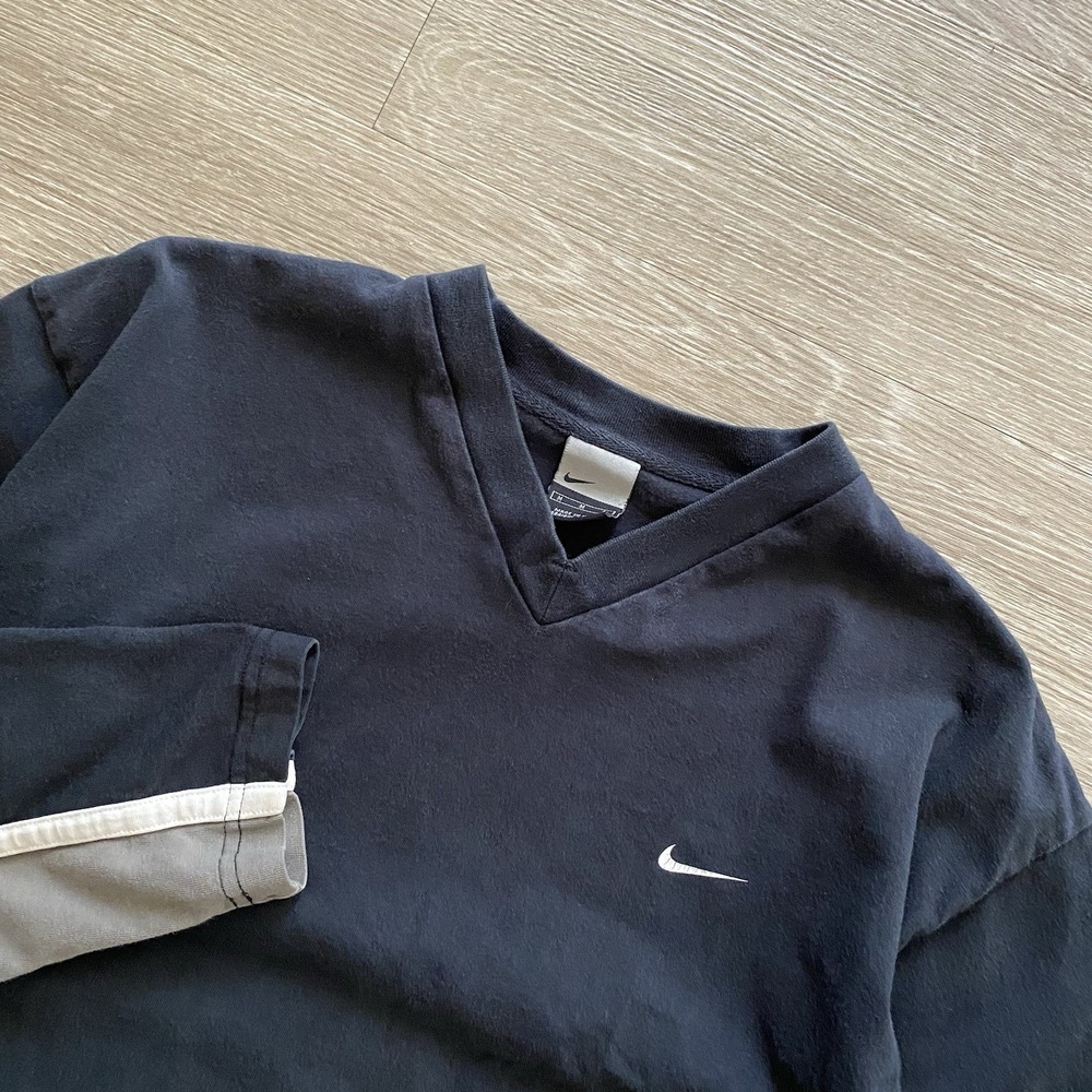 Y2K Nike Long Sleeve Shirt Men's M Black Skater Grunge Striped 90s Gray Tag READ